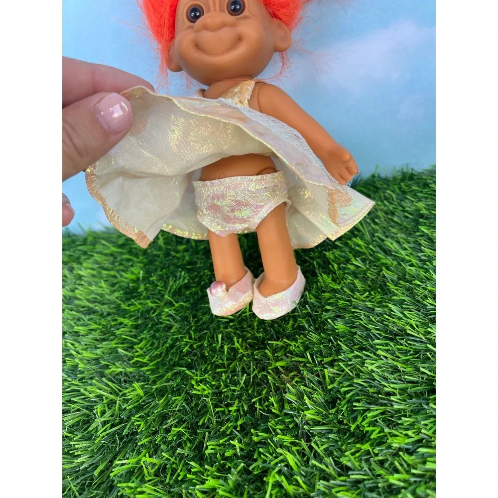 Vintage Russ Berrie Troll Doll Orange Hair Iridescent Gold Dress 5 Inch 90s